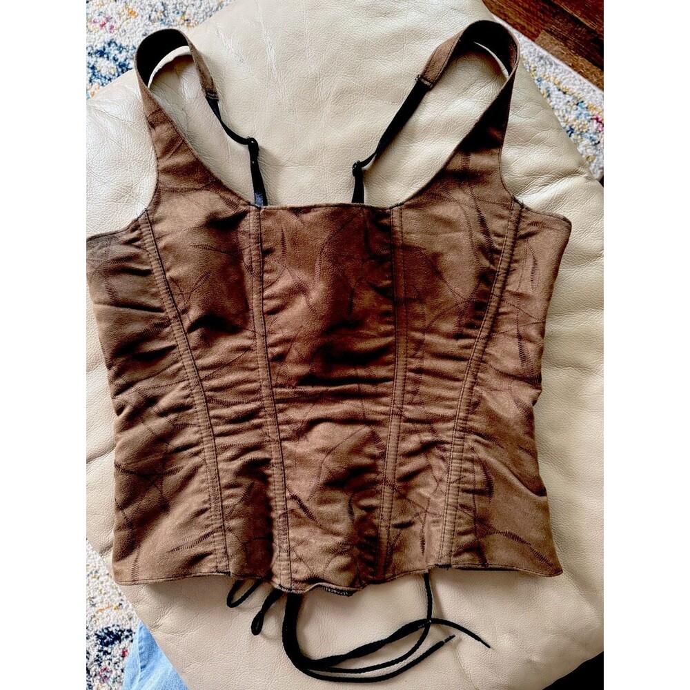 Corset Top Brown Lace Up Zip Renaissance Faire Festival Bustier ?XL Whimsygoth